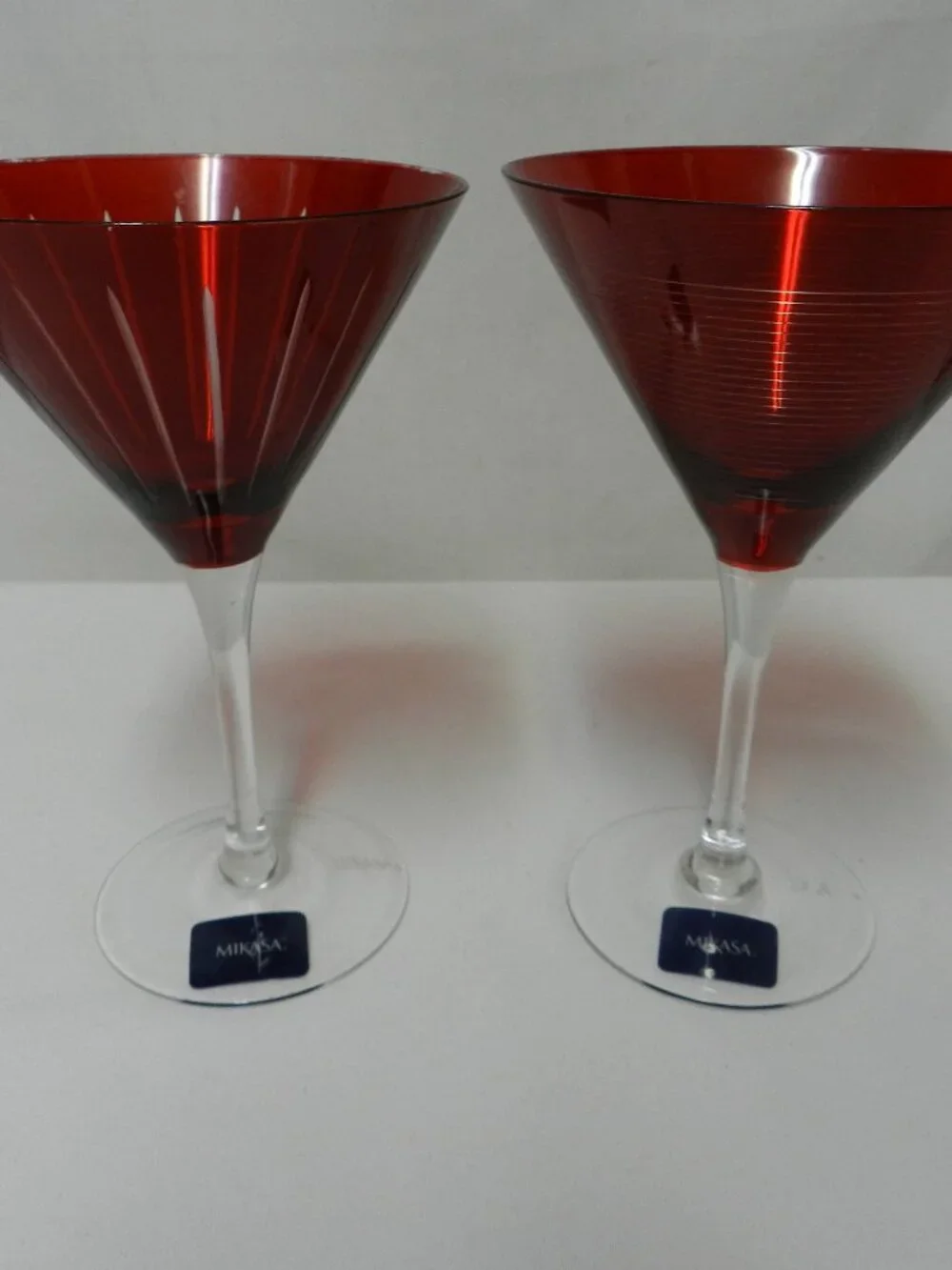 Mikasa Cheers Martini Glass Set 2 Pair Red etched NWT NEW